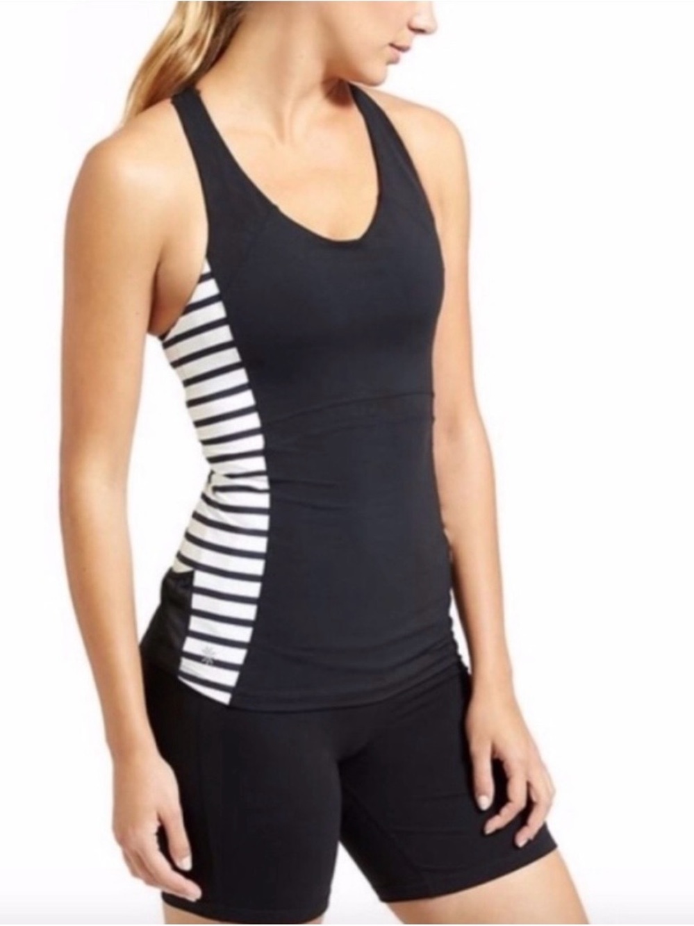 Women’s  Black White Stripe Bikini Top Padded Mesh Swim Top